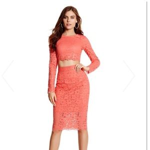 Marciano Guess Piya Coral Lace Midi Skirt